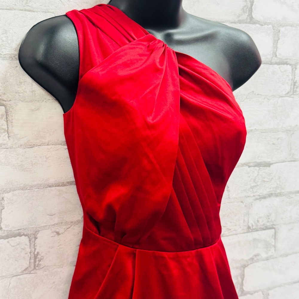 The Limited Womens Red One Shoulder Satin Pleated Cocktail Dress Size 6 - Picture 3 of 6